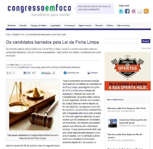 Site publica relação nominal de todos os candidatos “ficha suja” do Brasil