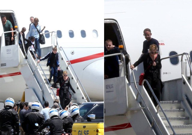 Discreta, Madonna chega ao Brasil em avião particular e segue para hotel