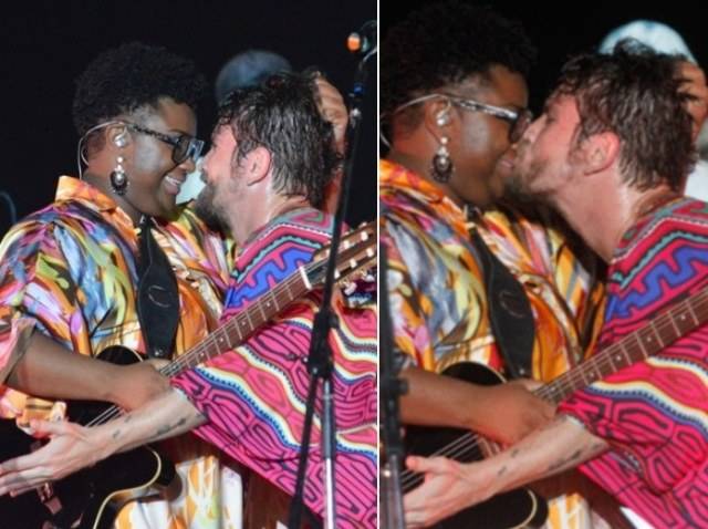 Saulo Fernandes beija vencedora do The Voice no palco
