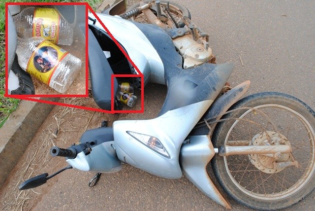 Motociclista embriagado perde controle da moto, cai, e acaba preso