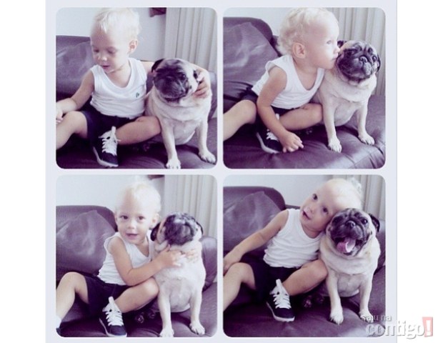 Filho de Neymar, Davi Lucca, enche cachorro de carinho