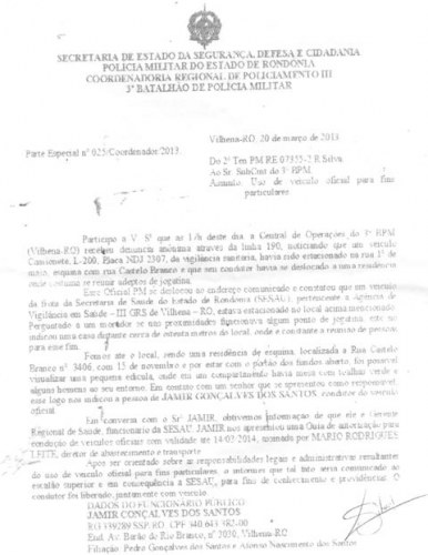 Boletim da polícia acusa servidor de usar carro oficial em cassino clandestino