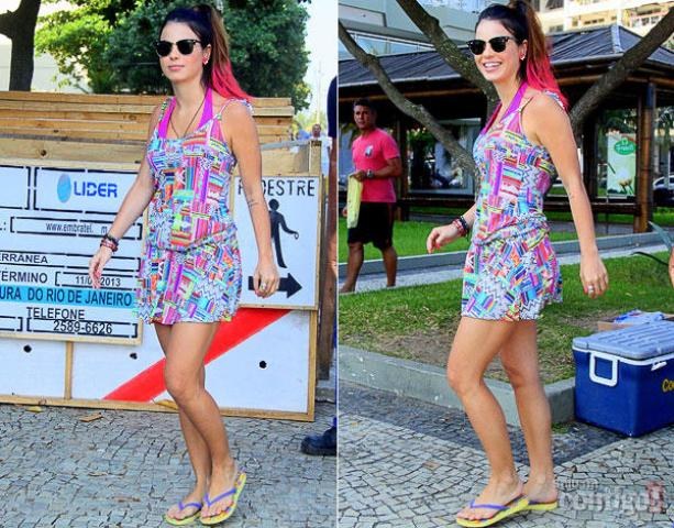 Com cabelo rosa, Sthefany Brito grava Flor do Caribe na Barra da Tijuca