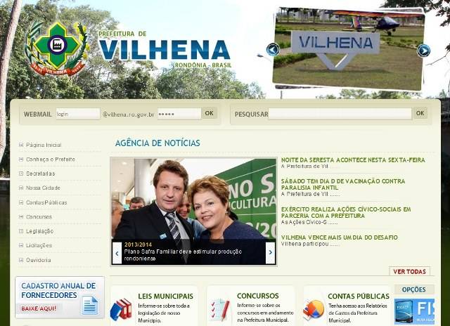 Portal com gastos da Prefeitura de Vilhena não está funcionando desde sábado