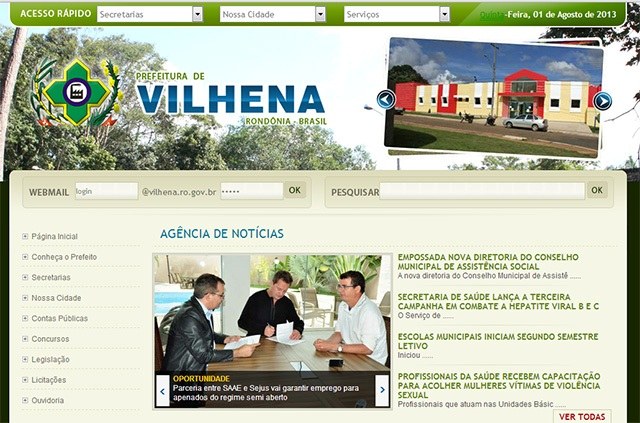 Site da prefeitura de Vilhena omite salários de servidores; MP denuncia