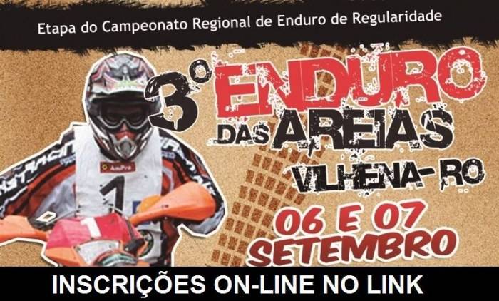 Vilhena sedia 3º Enduro das Areias; percurso é de 180 km