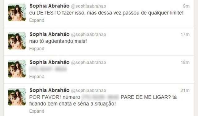 Sophia Abrahão se irrita com ligações e desabafa em rede social