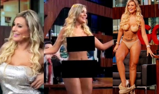 Andressa Urach tira a roupa e fica nua no palco do "Agora é Tarde"