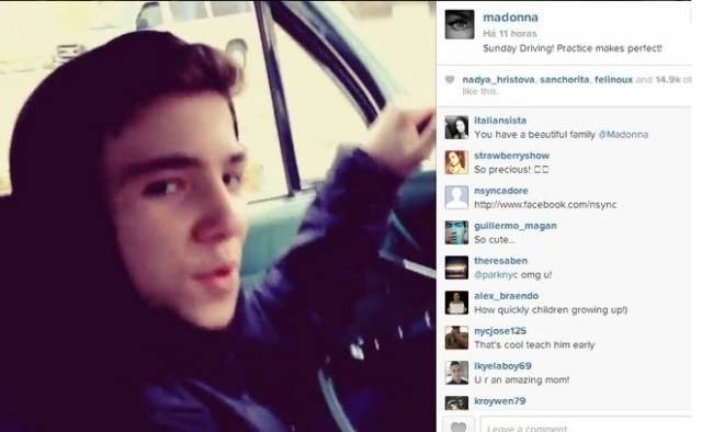 Madonna infringe a lei e dá aulas de direção para filho de 13 anos.