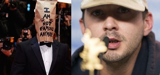 Shia LaBeouf aparece com saco na cabeça em evento na Alemanha