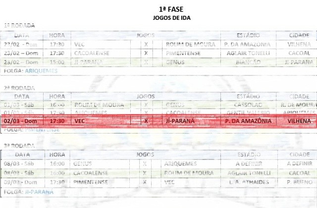 FFER atende solicitação do Vilhena e muda data da partida contra o Ji-Paraná