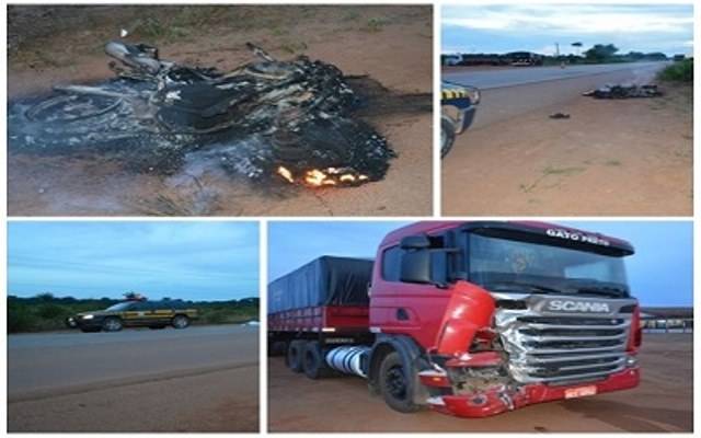 Rapaz morre ao explodir moto contra carreta pilotada por caminhoneiro vilhenense