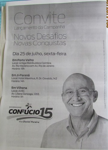 Panfleto confuso convida para lançamento da campanha de governador em Vilhena