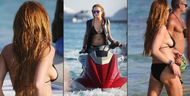 Aos 28 anos, Lindsay Lohan exibe seios caídos