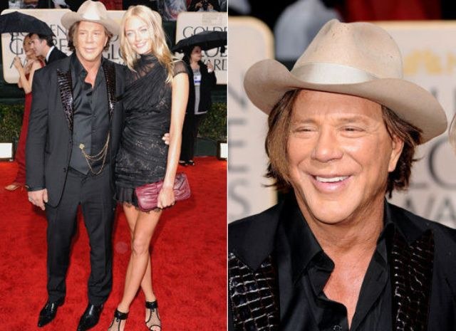 Mickey Rourke beija a namorada, 33 anos mais nova, em pré-estreia