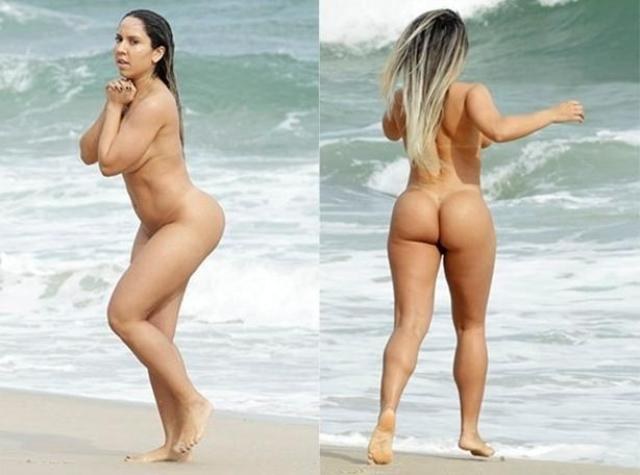 Mulher Melão toma banho de mar nua em praia carioca
