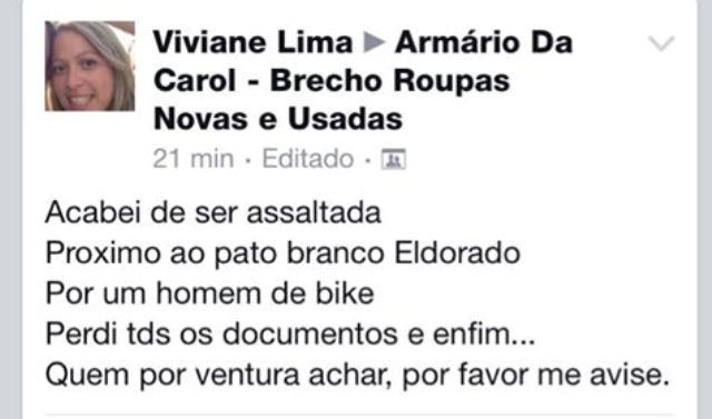 Através das redes sociais, esteticista relata assalto inusitado em Vilhena