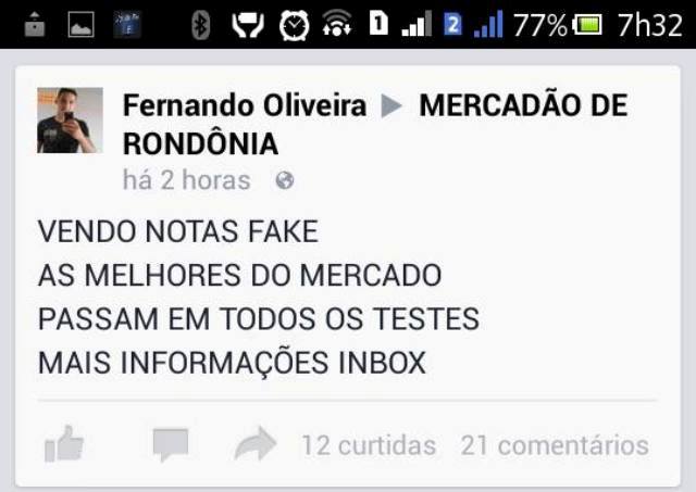 EXCLUSIVO: rapaz que oferece notas falsas no Facebook fala ao FOLHA DO SUL ON LINE