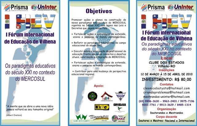 FÓRUM INTERNACIONAL DE EDUCAÇÃO SERÁ REALIZADO EM VILHENA