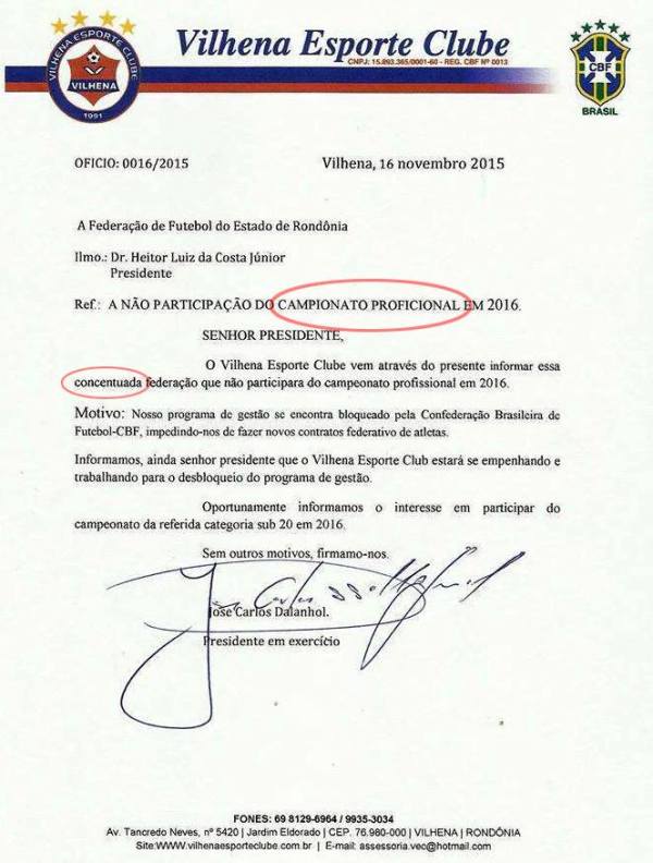 Ofício do VEC desistindo de disputar campeonato vira piada em todo o Brasil