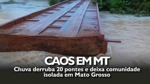 Chuva derruba ponte e rodovia federal que liga Vilhena a Juína fica interditada