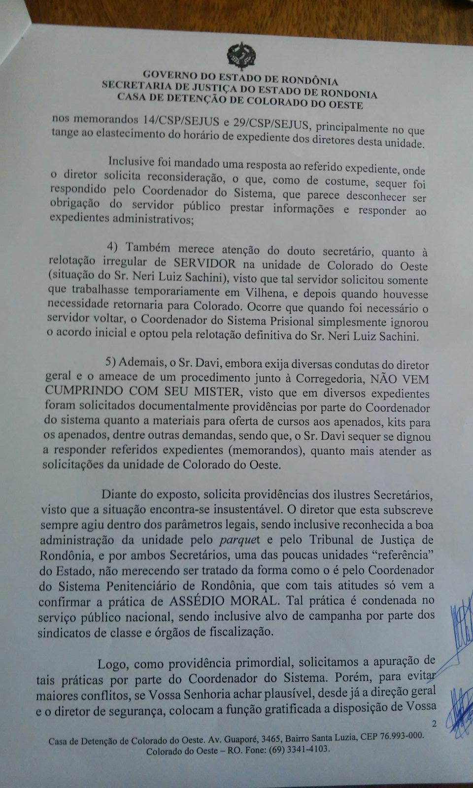 Agentes penitenciários de Colorado denunciam coordenador por assédio moral
