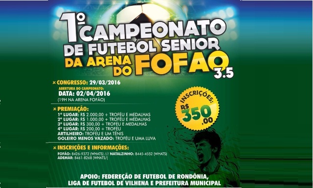 Congresso Técnico do Campeonato de Futebol Sênior é hoje, na Arena Fofão