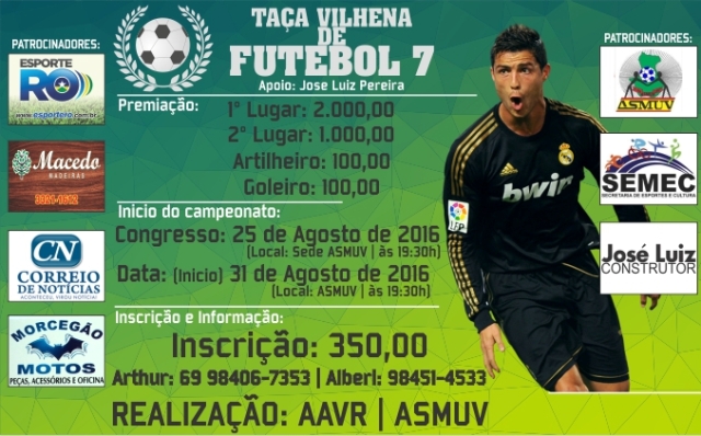 Taça Vilhena de Futebol 7 inicia dia 31 de agosto com mais de R$ 3 mil em prêmios