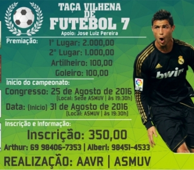 Congresso Técnico da Taça Vilhena de Futebol 7 é amanhã na Asmuv