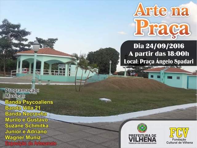 Arte na Praça acontece neste sábado, 24, em Vilhena: confira programação