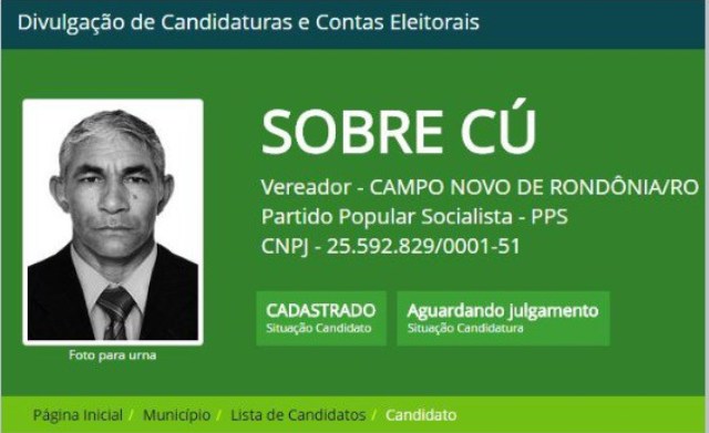 Em outra cidade de Rondônia, candidato a vereador com nome esquisito avacalha a campanha