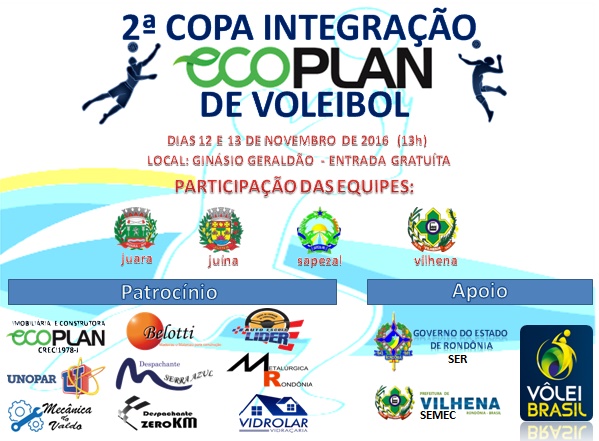 Vilhena sedia nos dias 12 e 13 de novembro a II Copa Integração Ecoplan de Voleibol  