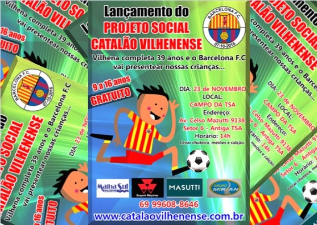 No aniversário de Vilhena, Barcelona lança projeto social  que irá atender crianças e adolescente