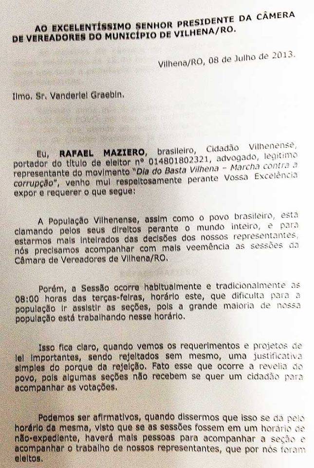 Câmara de Vilhena altera horário de sessões; proposta já havia sido rejeitada em 2013