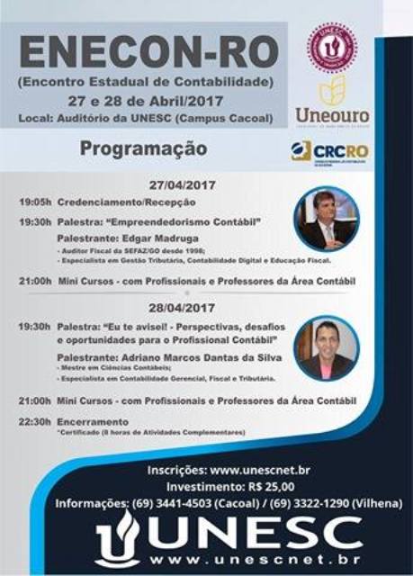 Faculdade UNESC vai realizar este mês o primeiro Encontro Estadual de Contabilidade