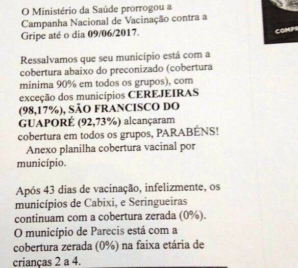 Município do Cone Sul leva bronca do Ministério da Saúde por não vacinar ninguém contra gripe