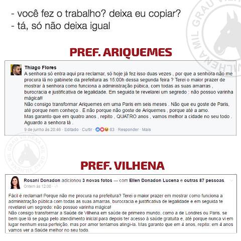 Em Vilhena, Rosani Donadon é trollada ao copiar postagem do prefeito de Ariquemes no Facebook