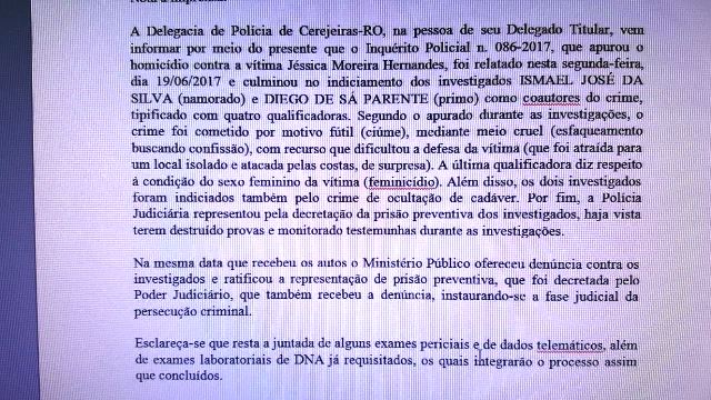 Delegado dá detalhes de inquérito sobre assassinato de garota em Cerejeiras: “Foi por ciúme”