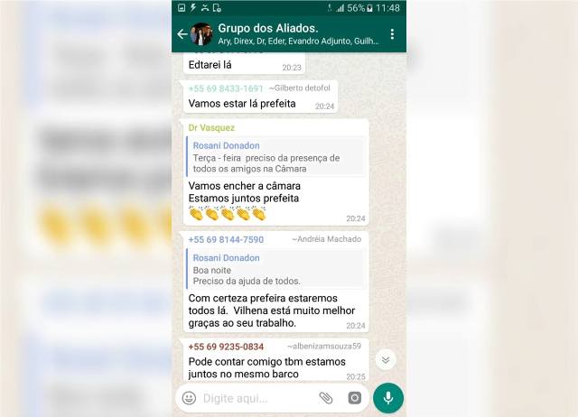 Às vésperas da votação de CPI, prefeita de Vilhena convoca aliados pelo WhatsApp; vereadores sob pressão