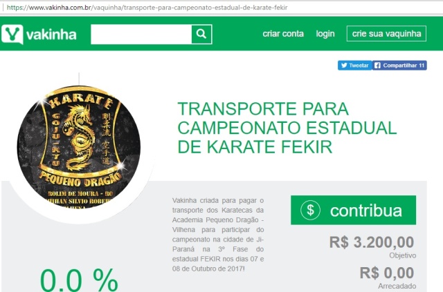 Vilhenense cria vaquinha virtual para pagar transporte de atletas à 3ª etapa do Estadual de Karatê em Ji-Paraná
