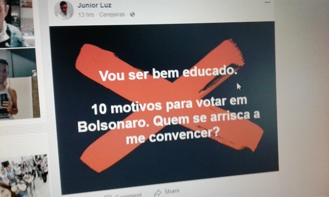 Em Cerejeiras, morador provoca discussão em rede social: “Me dê 10 motivos para votar em Bolsonaro”