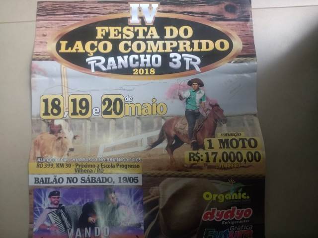 Dias 18, 19 e 20 de maio tem a Festa do Laço Comprido no Rancho 3R em Vilhena
