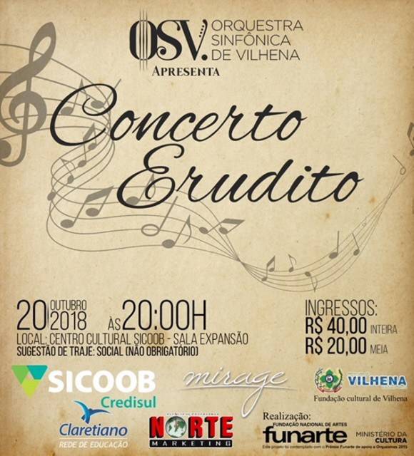Orquestra Sinfônica de Vilhena realiza concerto erudito neste sábado no CTC Sicoob Credisul