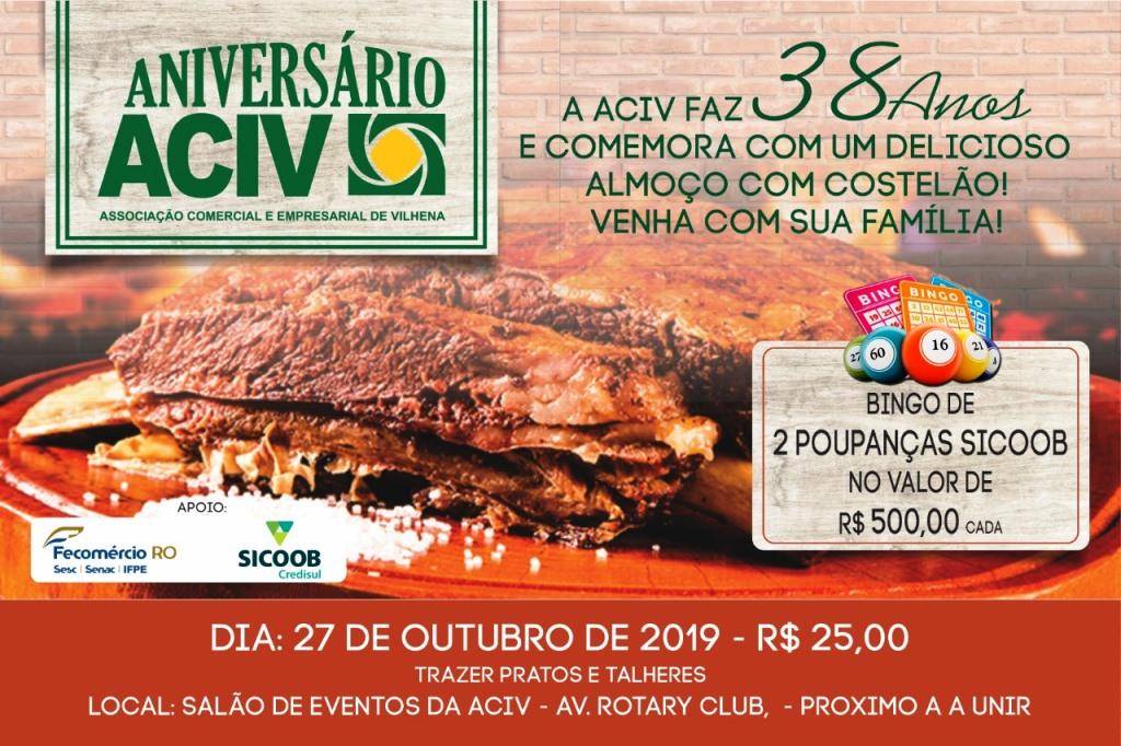 Almoço para comemorar os 38 anos da ACIV acontece neste domingo, 27