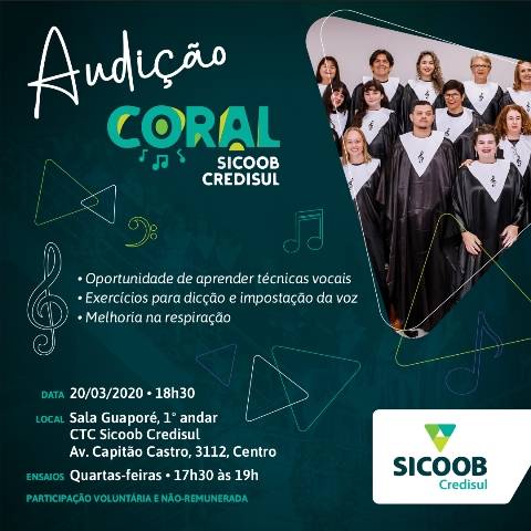 Coral Sicoob Credisul realiza audição para novos integrantes; saiba como participar como voluntário