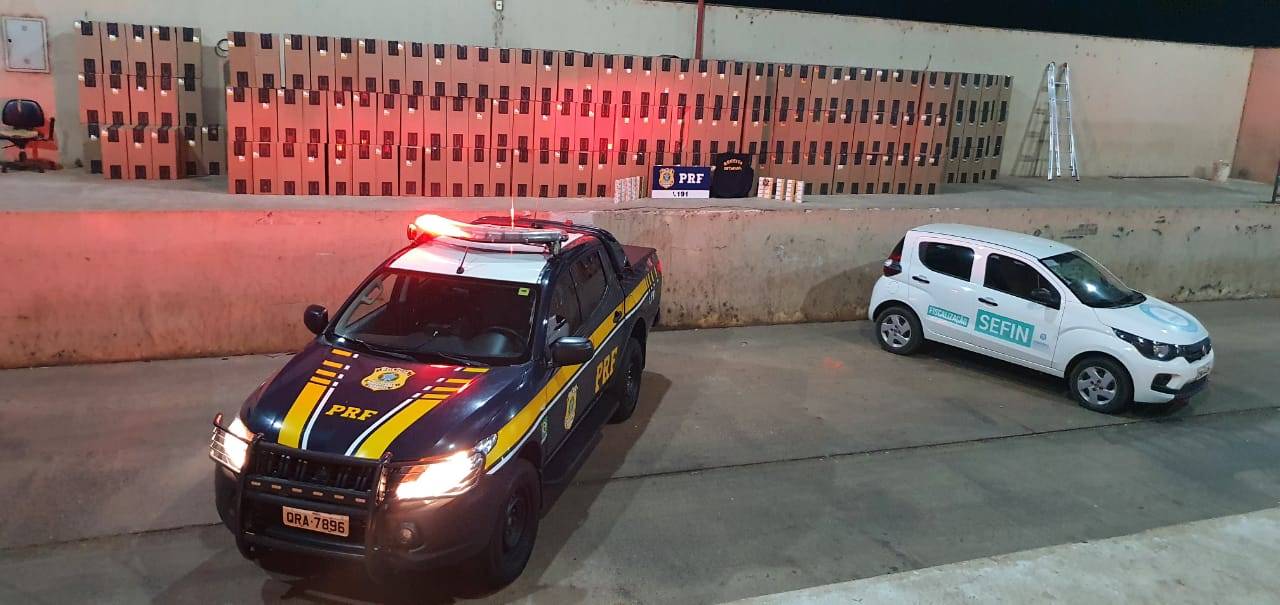 Em Vilhena, PRF e auditores da Sefin apreendem carga milionária de cigarros que ia de São Paulo para Porto Velho