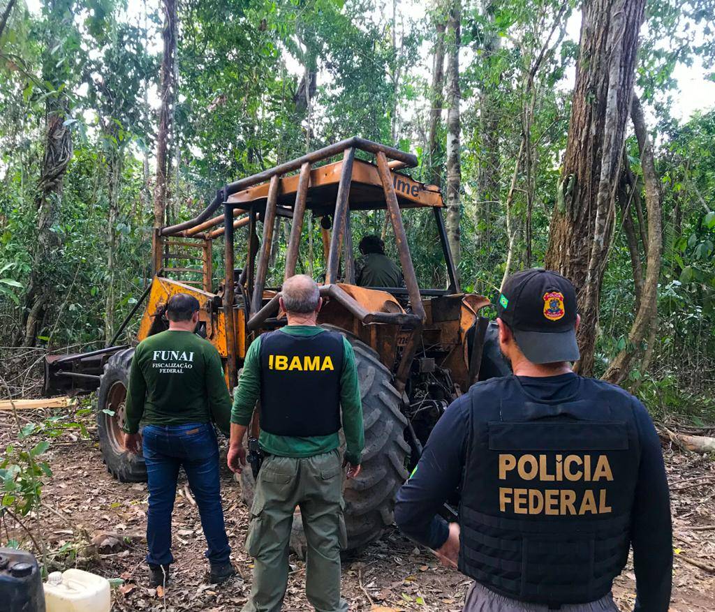 Polícia Federal de Vilhena prende irmãos extraindo madeira em Terra Indígena de Rondônia e destrói maquinário