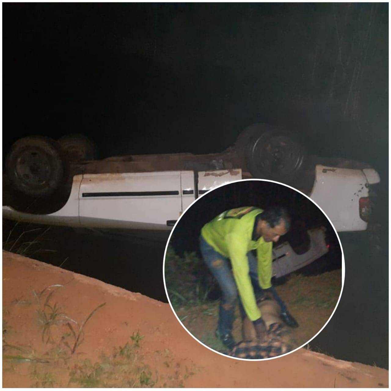 Gesto de herói: mototaxista pula na água e salva de afogamento idoso que capotou picape na zona rural de Vilhena