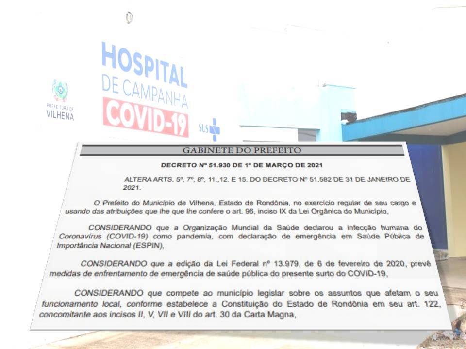 Prefeitura de Vilhena atualiza decreto com novas medidas restritivas para o combate da pandemia