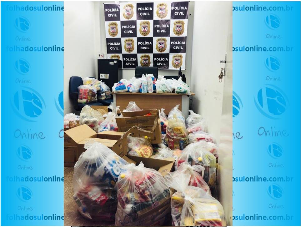 Ao receberem primeira dose da vacina contra Covid, servidores da Polícia Civil doam meia tonelada de alimentos